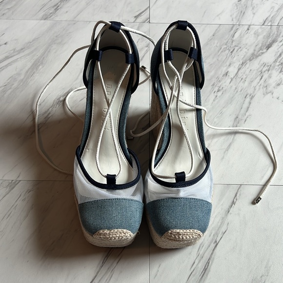 Gianni Bini Santoro two denim ankle wrap espadrille platform jean blue mesh 6 - Picture 2 of 8